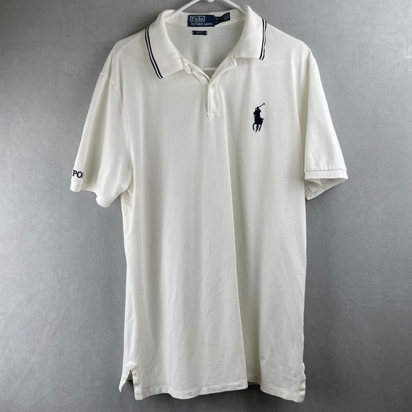 Vintage Polo Ralph Lauren White Pro Fit S/S Classic Big Pony Logo Shirt Mens XL